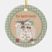 Aangepaste Snowman Couple 1e kerstfoto-versiering Keramisch Ornament (Voorkant)