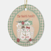 Aangepaste Snowman Couple 1e kerstfoto-versiering Keramisch Ornament (Links)