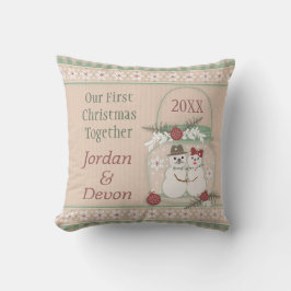 Aangepaste Snowman Couple 1e Kerstmis Kussen