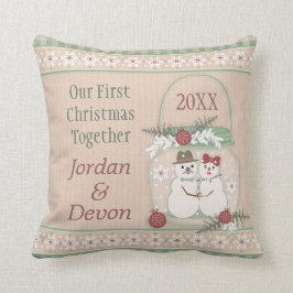 Aangepaste Snowman Couple 1e Kerstmis Kussen