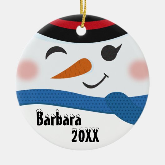 Aangepaste Snowman Face-keramische versiering Keramisch Ornament (Voorkant)