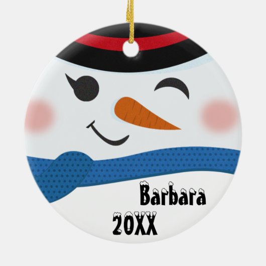 Aangepaste Snowman Face-keramische versiering Keramisch Ornament (Achterkant)