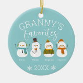 Aangepaste Snowman Familienaam Keramisch Ornament (Voorkant)