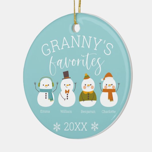 Aangepaste Snowman Familienaam Keramisch Ornament (Links)