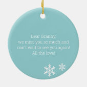 Aangepaste Snowman Familienaam Keramisch Ornament (Achterkant)