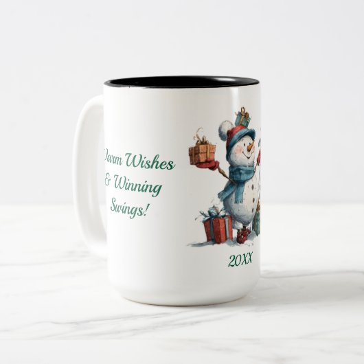 Aangepaste Snowman Golfer vakantie Mok (Voorkant links)