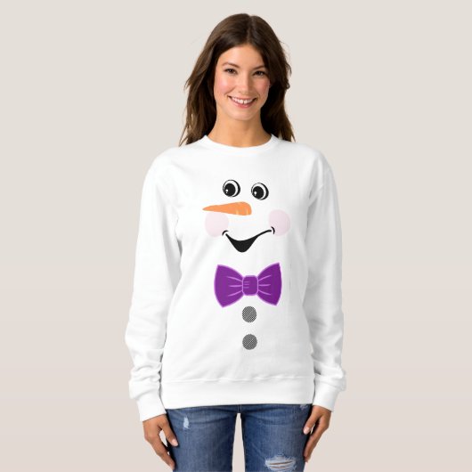 Aangepaste Snowman Paarse Bowtie Black Buffalo But Trui (Voorkant volledig)