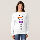 Aangepaste Snowman Paarse Bowtie Black Buffalo But Trui (Voorkant volledig)