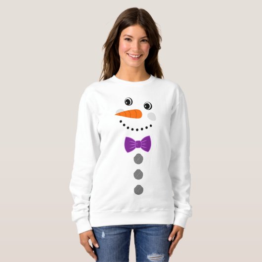 Aangepaste Snowman Paarse Bowtie Black Buffalo But Trui (Voorkant volledig)