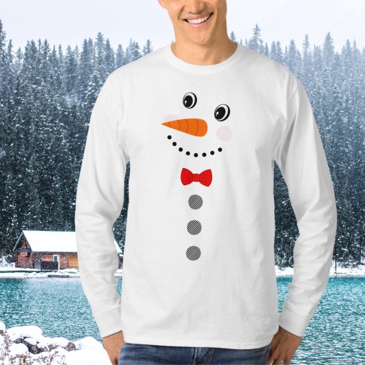 Aangepaste Snowman Red Bowtie Black Buffalo Button T-shirt
