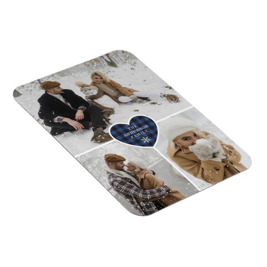 Aangepaste Snowy Blue Buffalo Plaid Foto Kerstmis Magneet (Rechterzijde)