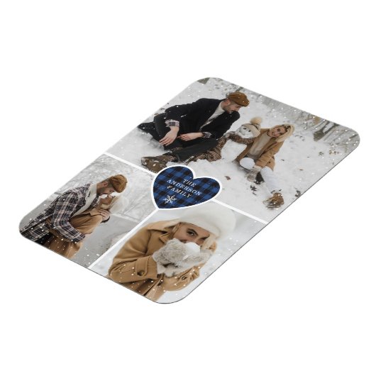 Aangepaste Snowy Blue Buffalo Plaid Foto Kerstmis Magneet (Linkerzijde)