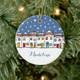 Aangepaste Snowy Street Scene-kerstdecoratie Keramisch Ornament
