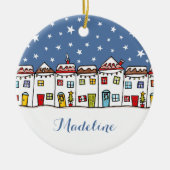 Aangepaste Snowy Street Scene-kerstdecoratie Keramisch Ornament (Voorkant)