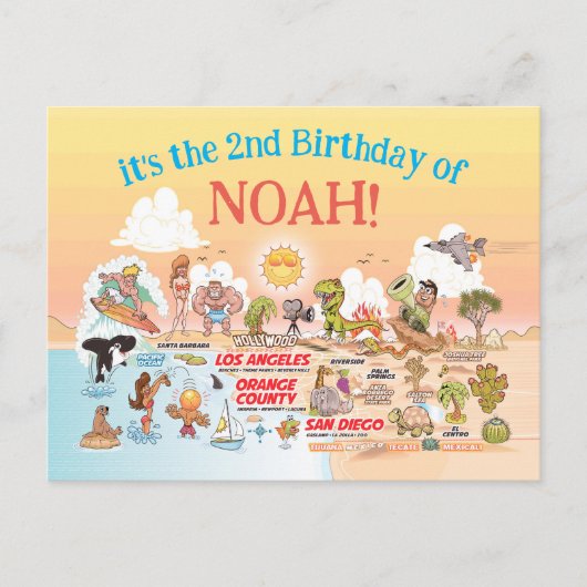 Aangepaste SoCal Birthday Uitnodiging Briefkaart (Voorkant)