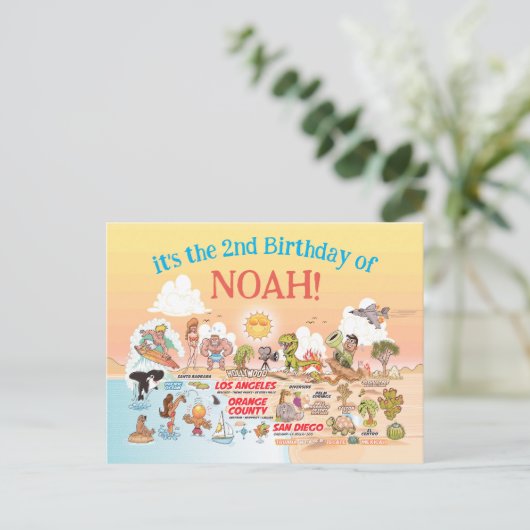 Aangepaste SoCal Birthday Uitnodiging Briefkaart (Staand voorkant)
