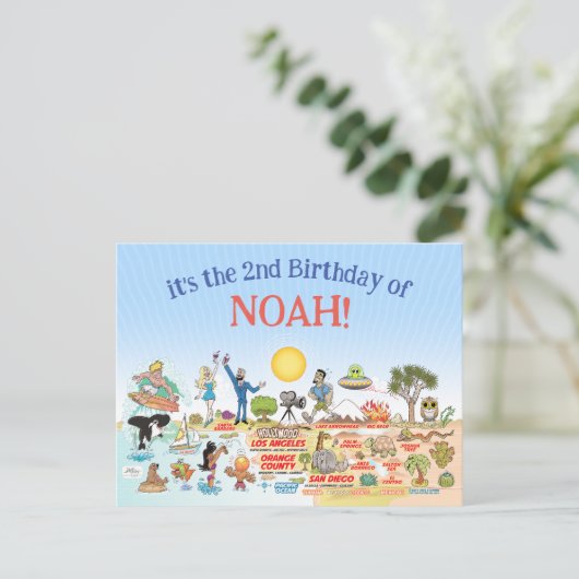 Aangepaste SoCal Birthday Uitnodiging Briefkaart (Staand voorkant)