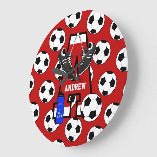 Aangepaste Soccer Monogram Letter A Grote Klok (Hoek)