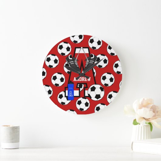 Aangepaste Soccer Monogram Letter A Grote Klok (Huis)