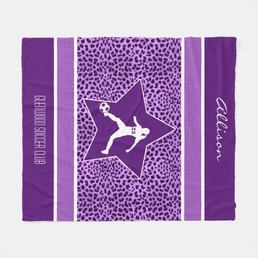 Aangepaste Soccer Paarse Cheetah Print Fleece Deken (Voorkant (Horizontaal))