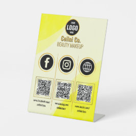 Aangepaste Sociale Media QR Code Sign - Geel Reclamebord Met Voetstuk