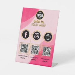 Aangepaste Sociale Media QR Code Sign - Rood Reclamebord Met Voetstuk