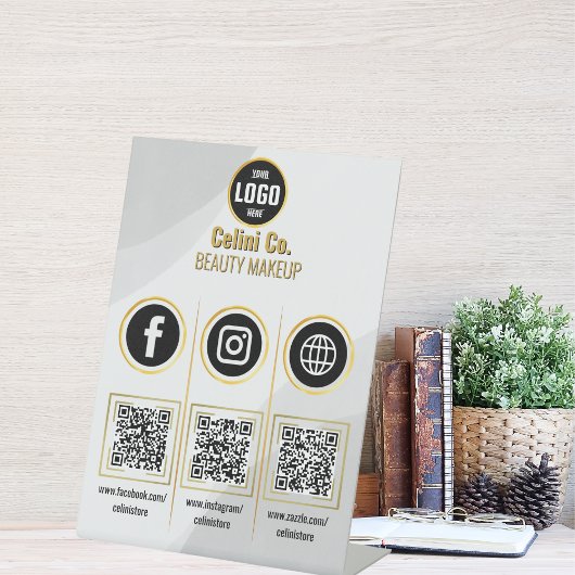 Aangepaste Sociale Media QR Code Sign - Rood Reclamebord Met Voetstuk