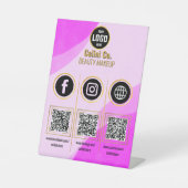 Aangepaste Sociale Media QR Code Sign - Roze Reclamebord Met Voetstuk (Voorkant)