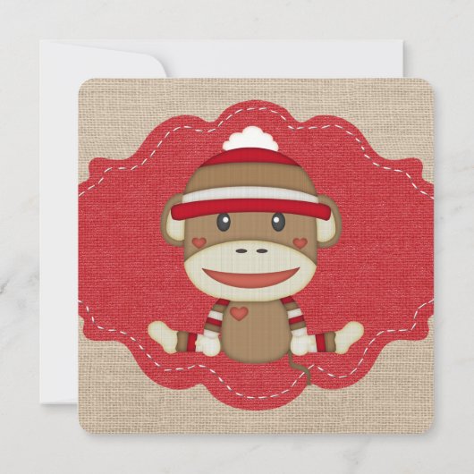 Aangepaste Sock Monkey verjaardagsfeestje uitnodig Kaart (Achterkant)