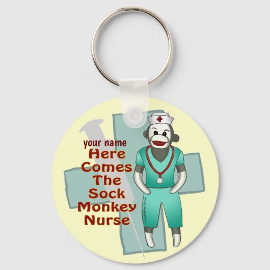 Aangepaste Sock Monkey Verpleegster Sleutelhanger (Voorkant)