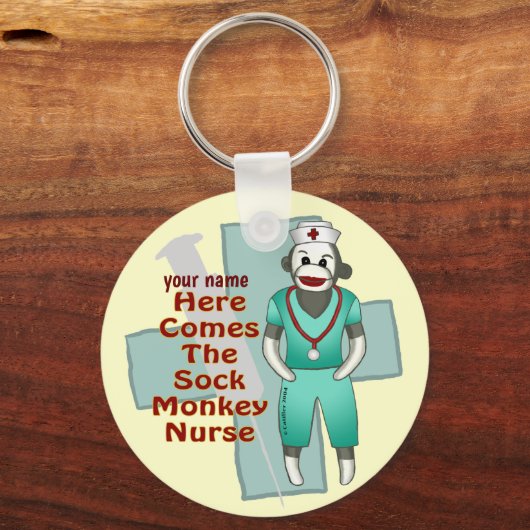 Aangepaste Sock Monkey Verpleegster  Sleutelhanger (Voorkant)