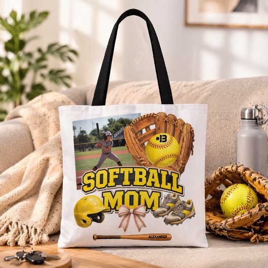 Aangepaste Softbal Moeder Fotocollage Tote Bag