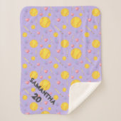 Aangepaste softbal naam nummer paarse hart sherpa deken (Voorkant)