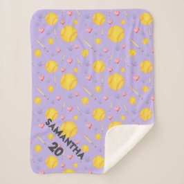 Aangepaste softbal naam nummer paarse hart sherpa deken