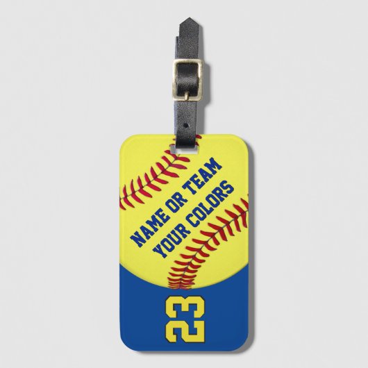 Aangepaste Softball Bag-Labels, Jouw tekst, KLEURE Bagagelabel (Voorkant (verticaal))