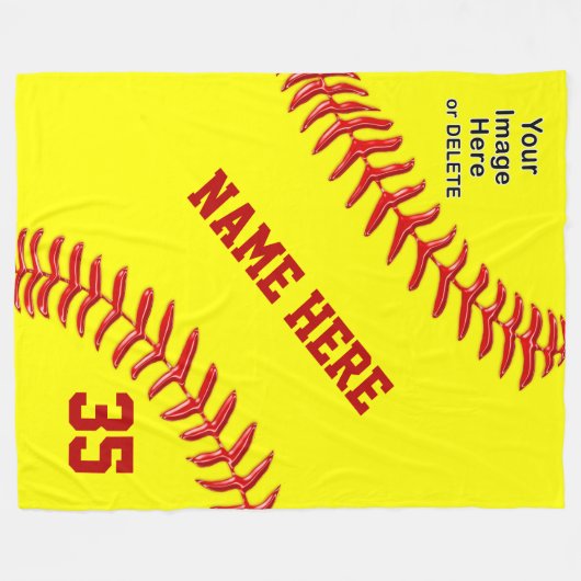 Aangepaste Softball Fleece Blanket, Tekst, Foto (Voorkant (Horizontaal))