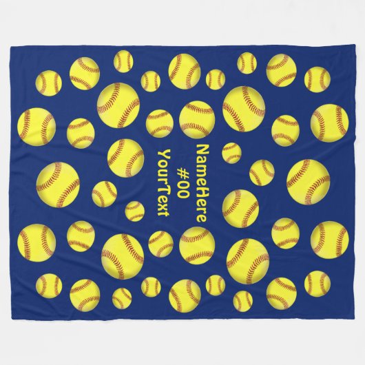 Aangepaste Softball Fleece Blankets, Navy Blue (Voorkant (Horizontaal))