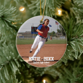 Aangepaste Softball-fotoafspeelnaam, schooljaar Keramisch Ornament