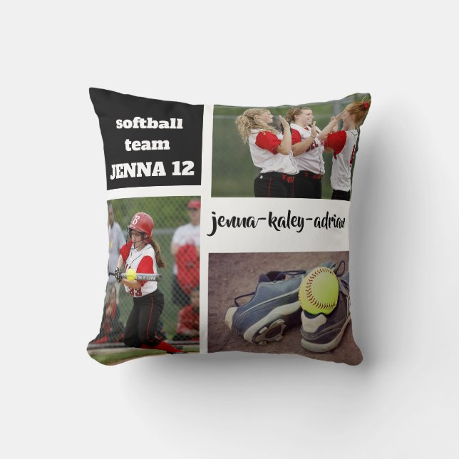 Aangepaste Softball Photo Collage Pillow met Gezeg Kussen (Voorkant)