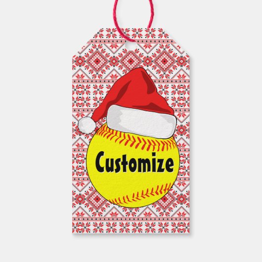 Aangepaste softball Santa Hat Kerstmis Cadeaulabel (Achterkant)