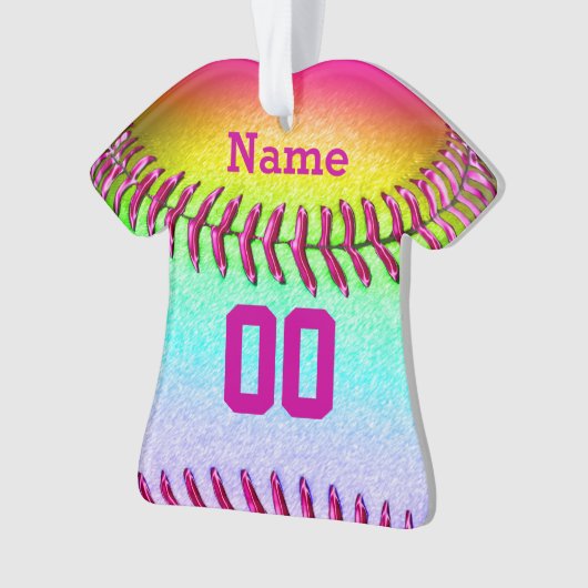 Aangepaste Softball-versieringen: HER NUMBER & NAM Ornament (voorkant)