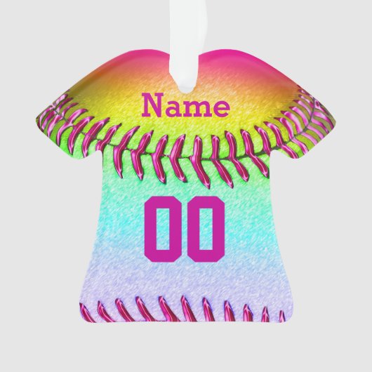 Aangepaste Softball-versieringen: HER NUMBER & NAM Ornament (voorkant)