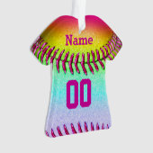 Aangepaste Softball-versieringen: HER NUMBER & NAM Ornament (voorkant)