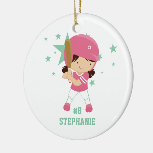 Aangepaste softbalspeler en sterrenversiering keramisch ornament (Links)