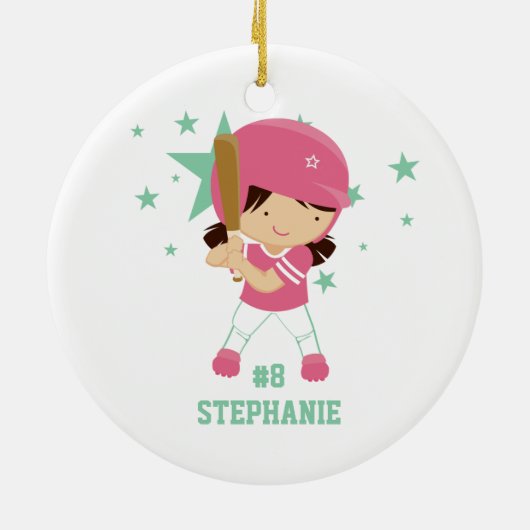 Aangepaste softbalspeler en sterrenversiering keramisch ornament (Achterkant)