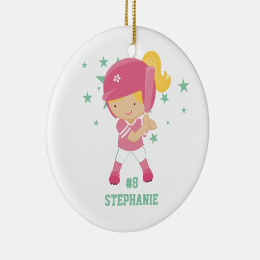 Aangepaste softbalspeler en sterrenversiering keramisch ornament (Rechts)