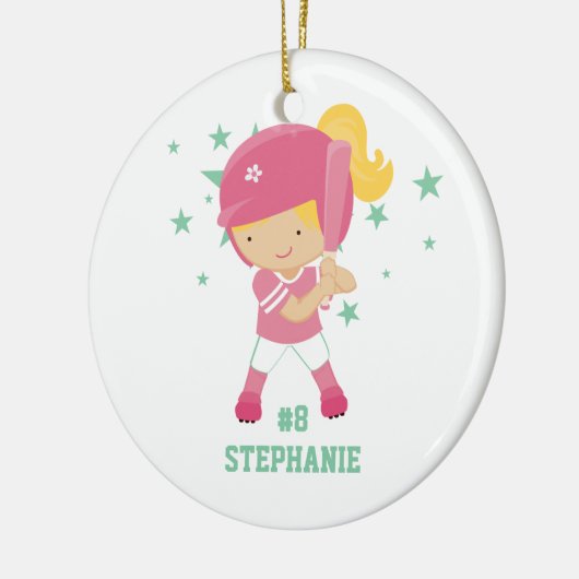 Aangepaste softbalspeler en sterrenversiering keramisch ornament (Links)