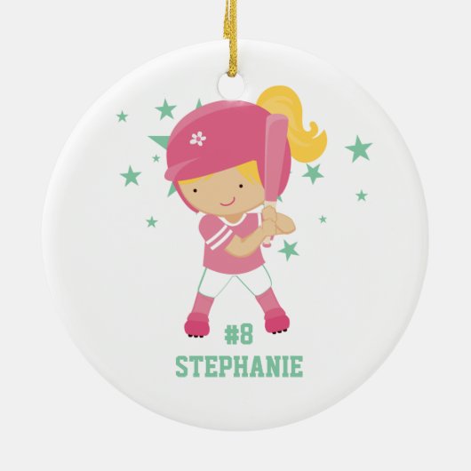 Aangepaste softbalspeler en sterrenversiering keramisch ornament (Achterkant)