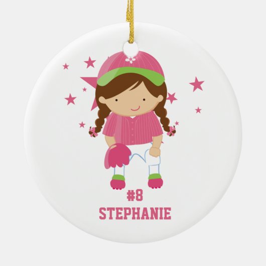 Aangepaste softbalspeler en sterrenversiering keramisch ornament (Achterkant)