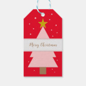 Aangepaste Solo Roze Kerstboom, Gouden Ster Rood Cadeaulabel (Achterkant)